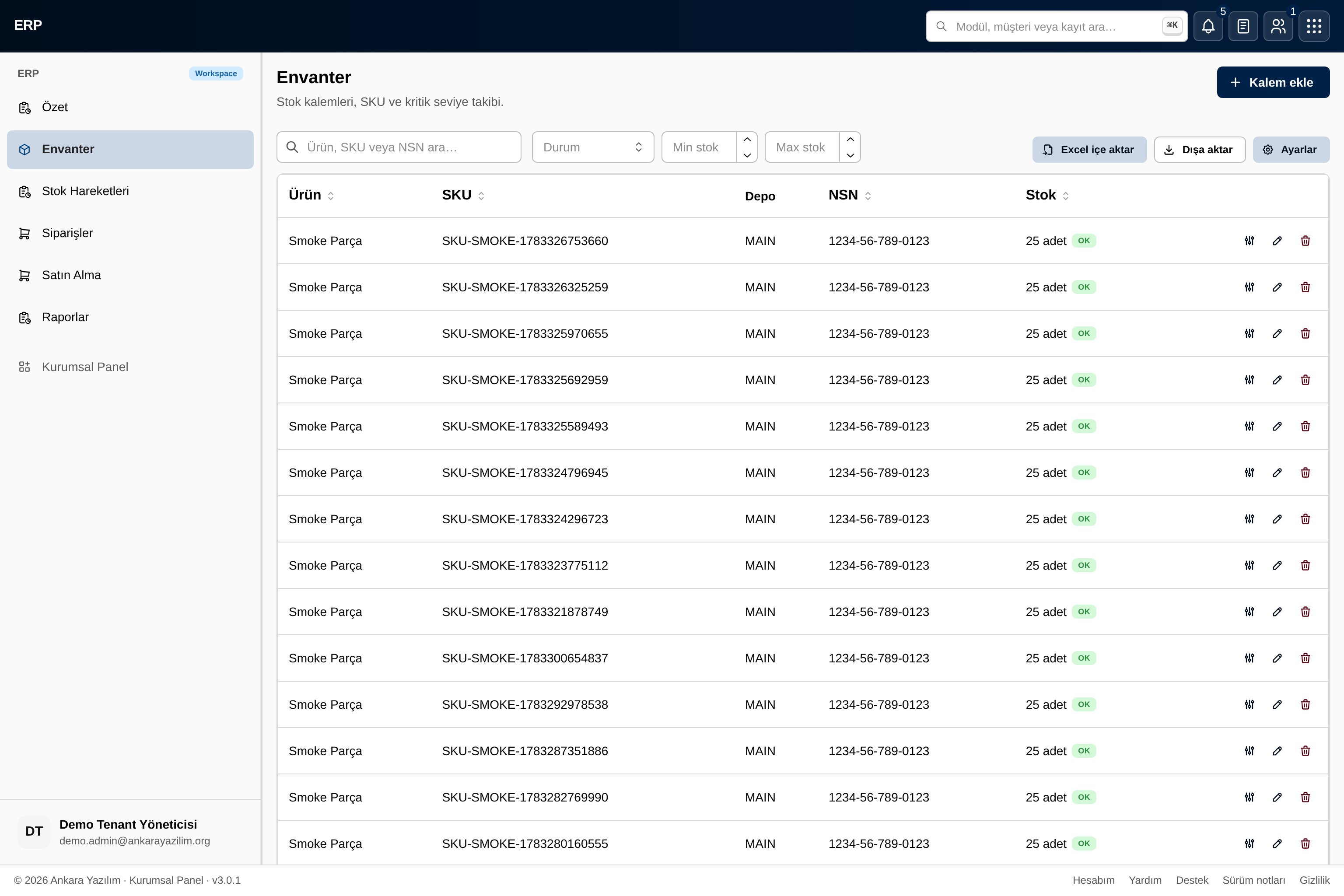 ERP/CRM modül merkezi — modül etkinleştirme